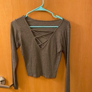 Grey cross front crop top